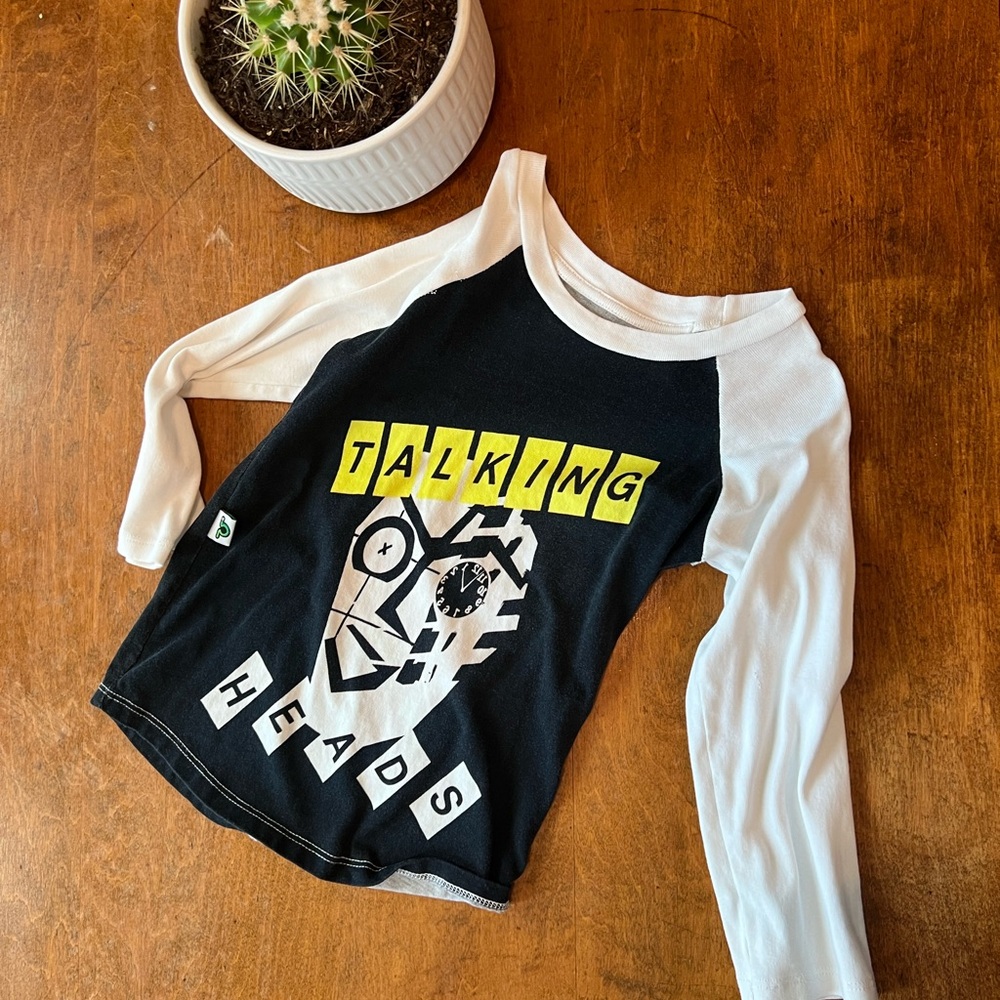 Talking Heads Kids Long Sleeve Graphic Shirt Size 5 – Black & White Raglan band